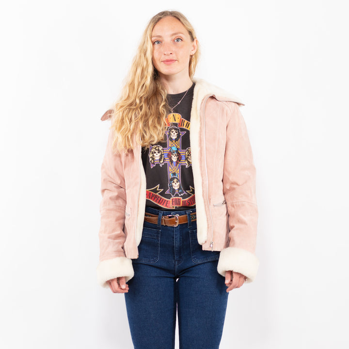 Vintage 00's Women Suede Sherpa Jacket in PinkA0402