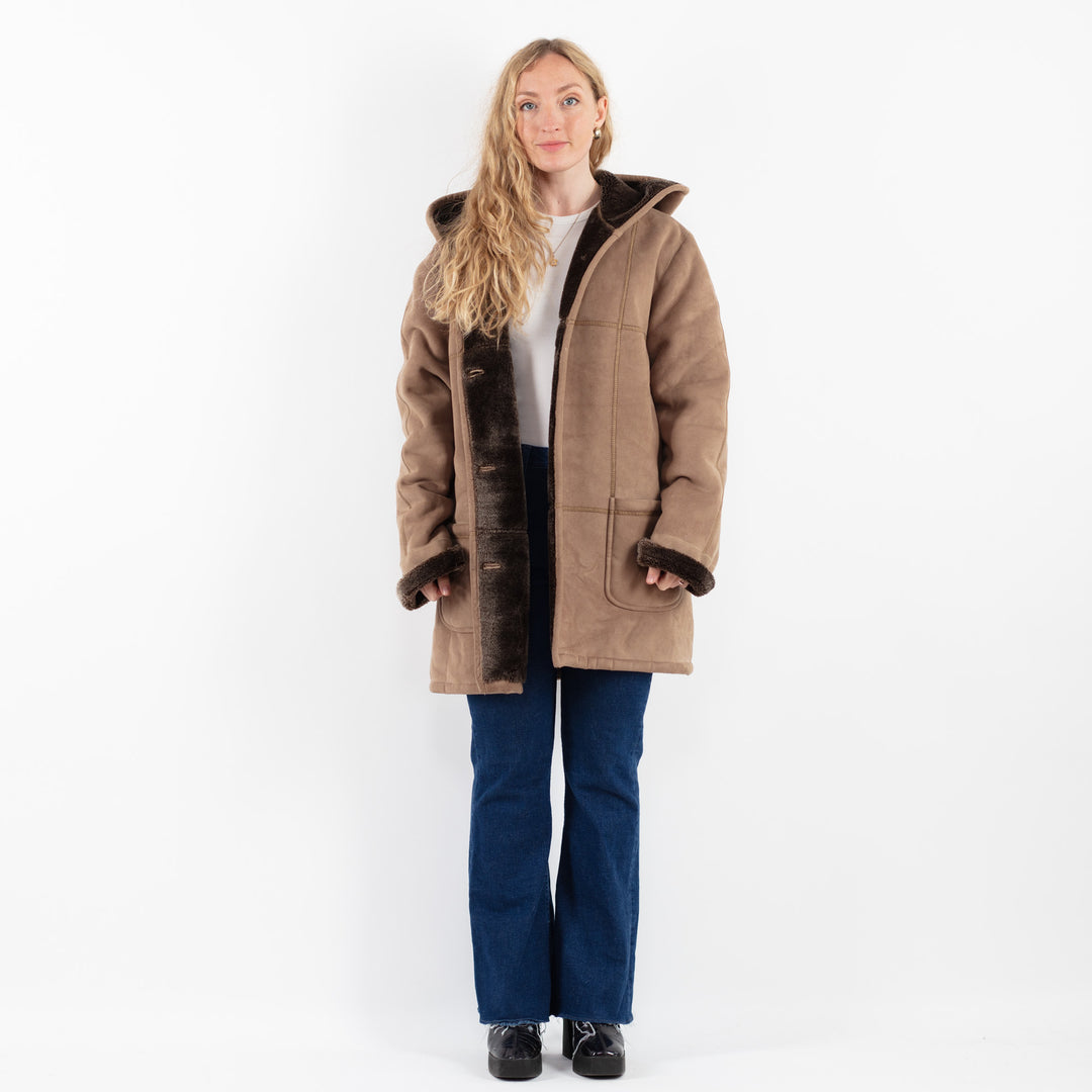 Vintage 90's Women Faux Sheepskin Coat in BeigeV9903