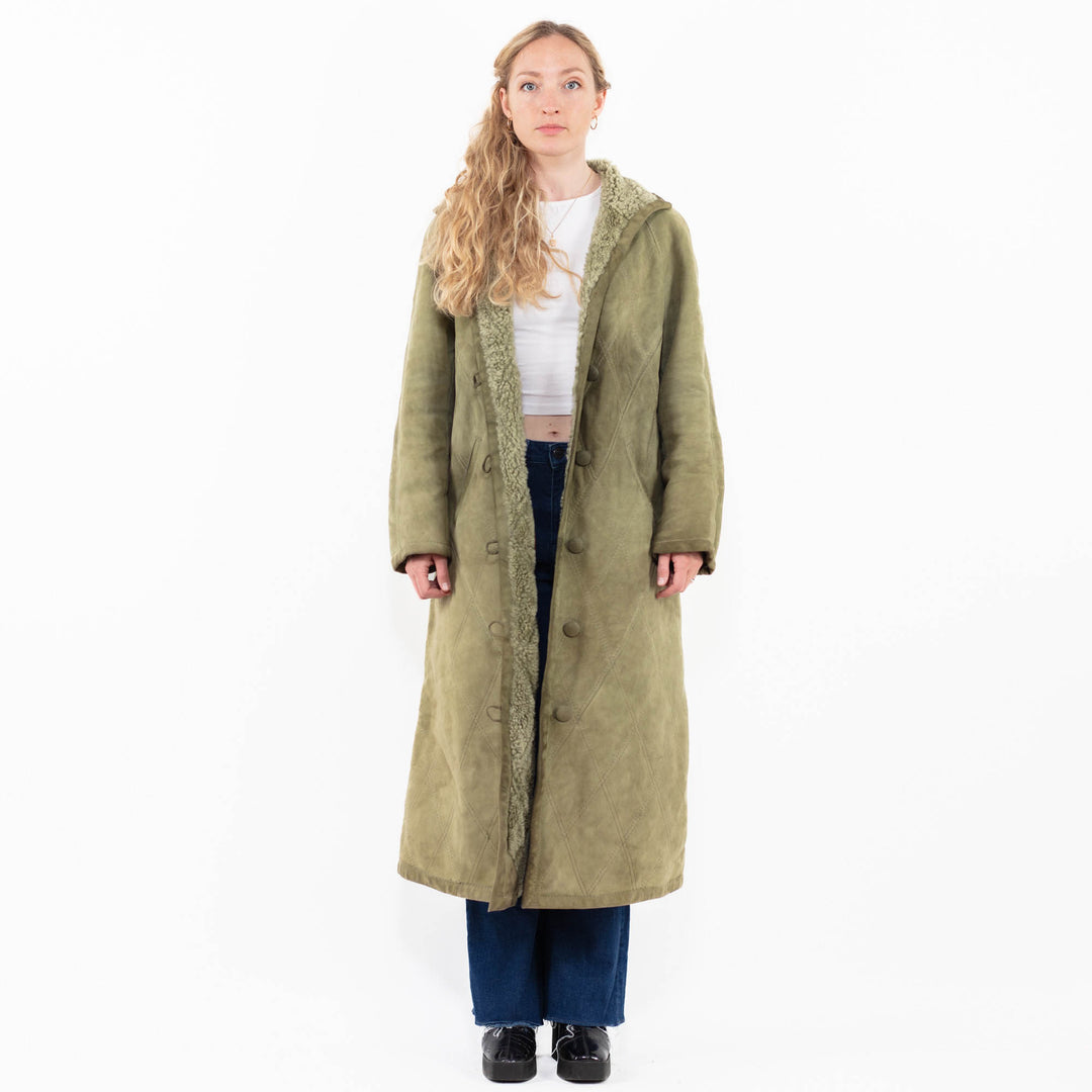 Vintage 80's Women Sheepskin Coat in Green