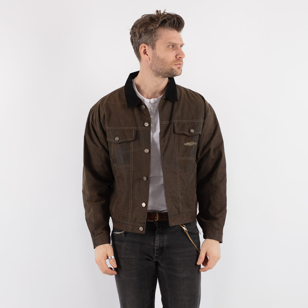 Vintage 90's Men Waxed Canvas Jacket in BrownZ676