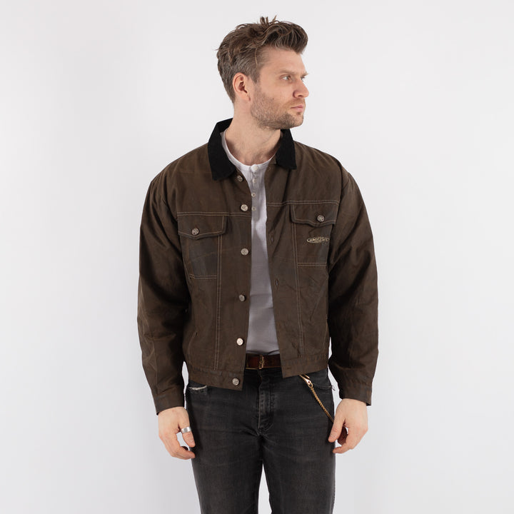 Vintage 90's Men Waxed Canvas Jacket in BrownZ676