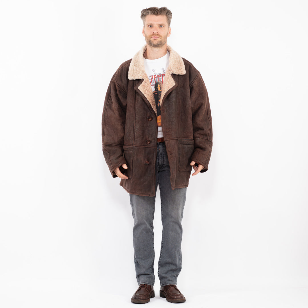 Vintage 90's Men Sheepskin Coat in BrownZ2093