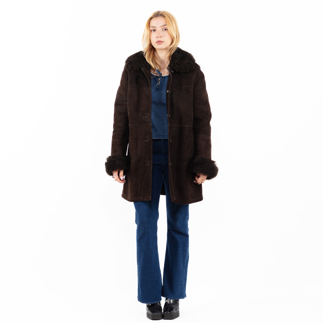 Vintage 70's Women Sheepskin Shearling Coat in BrownA0093