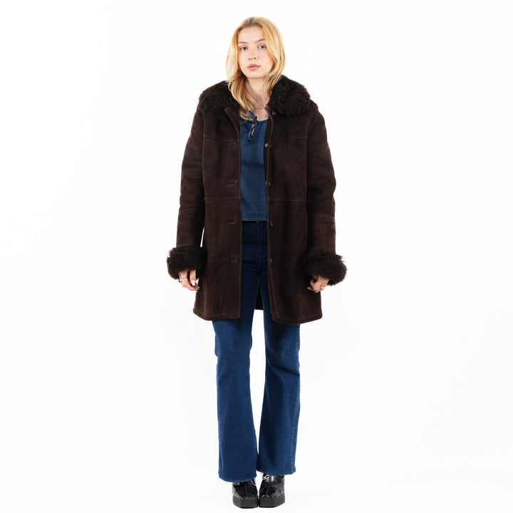 Vintage 70's Women Sheepskin Shearling Coat in BrownA0093