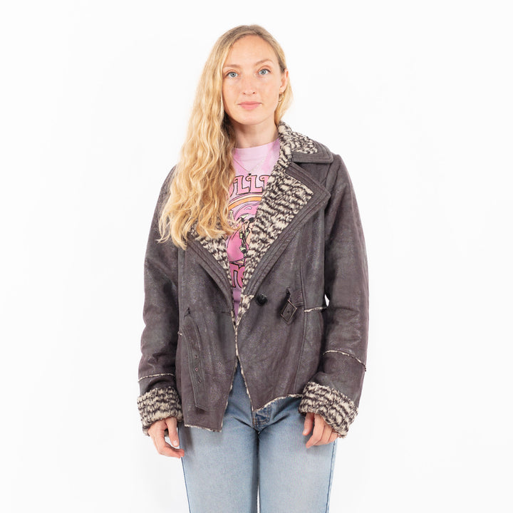 Vintage 00's Women Faux Sheepskin Jacket in GrayA0553