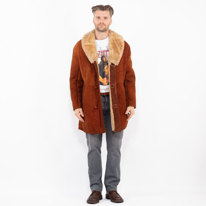 Vintage 70's Men Sheepskin Coat in BrownZ2094