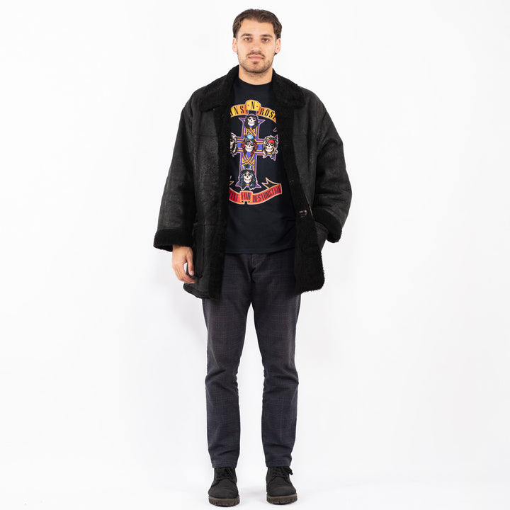Vintage 90's Men Sheepskin Coat in BlackZ2411