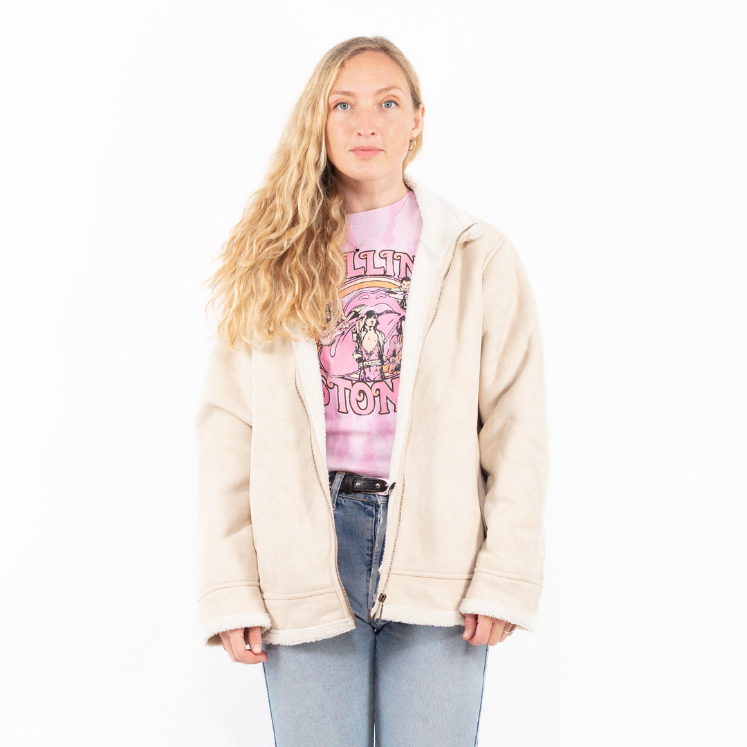 Vintage 00's Women Faux Sheepskin Jacket in BeigeA0554