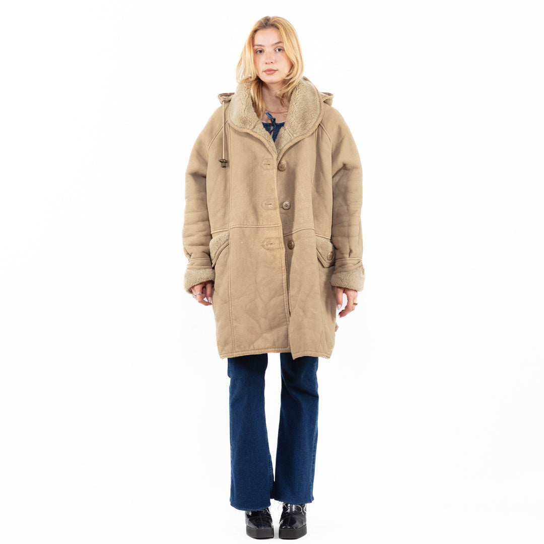 Vintage 90's Women Faux Sheepskin Coat in BeigeA0095