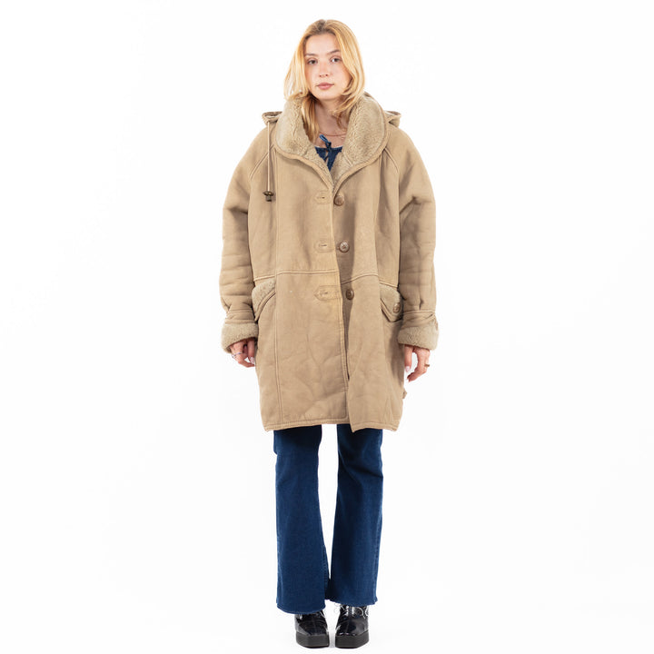 Vintage 90's Women Faux Sheepskin Coat in BeigeA0095