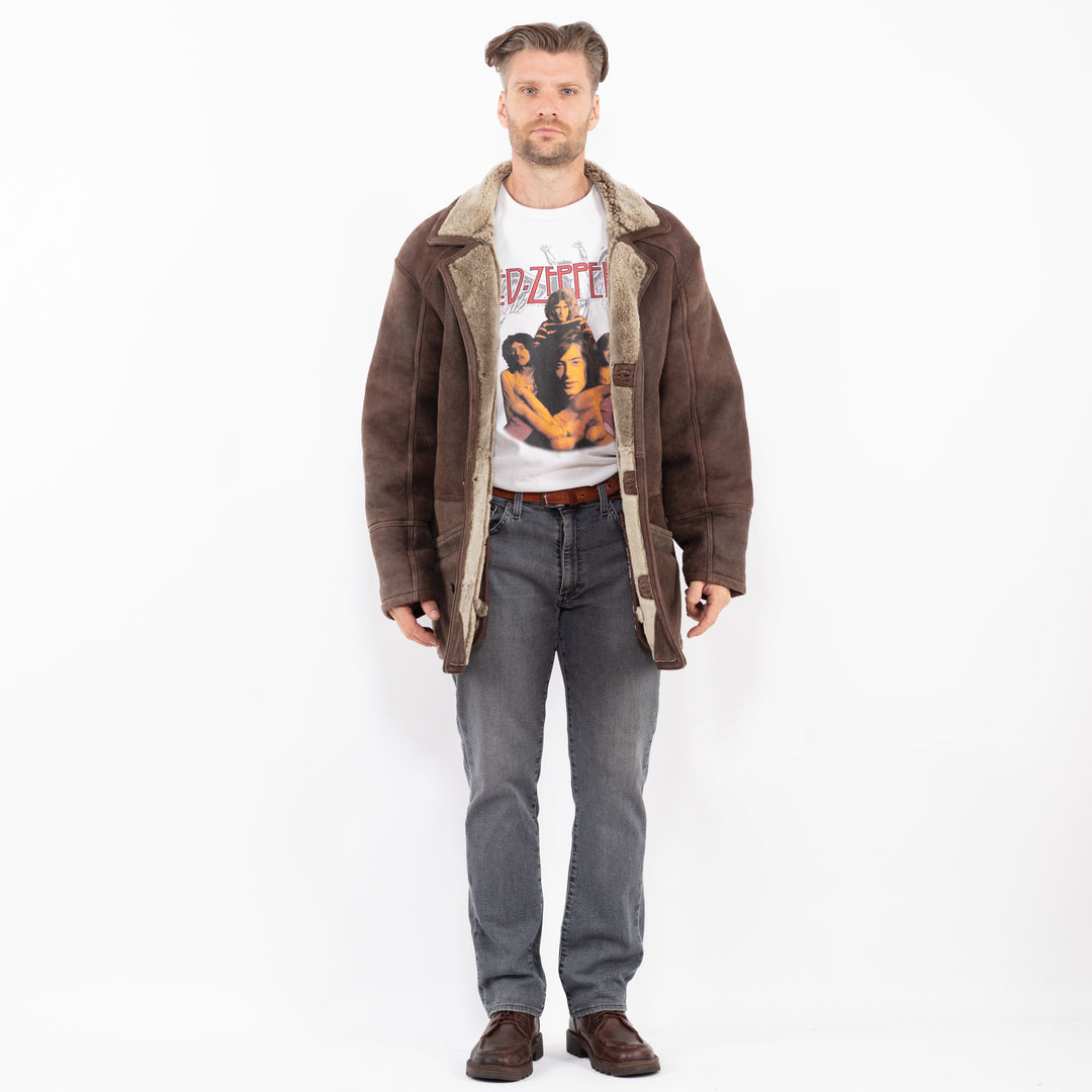 Vintage 80's Men Sheepskin Coat in BrownZ2096