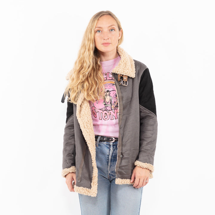 Vintage 00's Women Faux Sheepskin Jacket in GrayA0555
