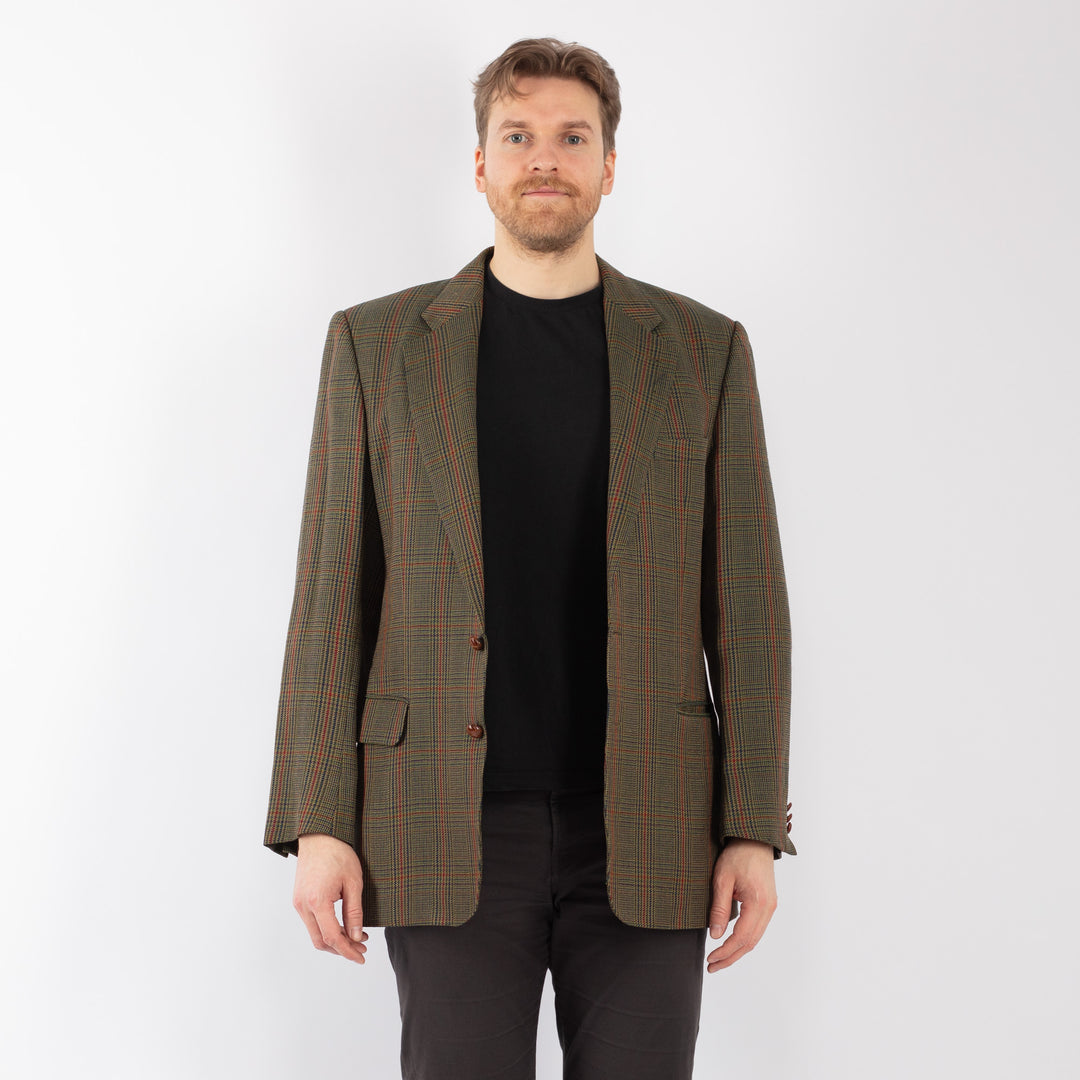 Vintage 90's Men Wool Blazer Jacket in Green