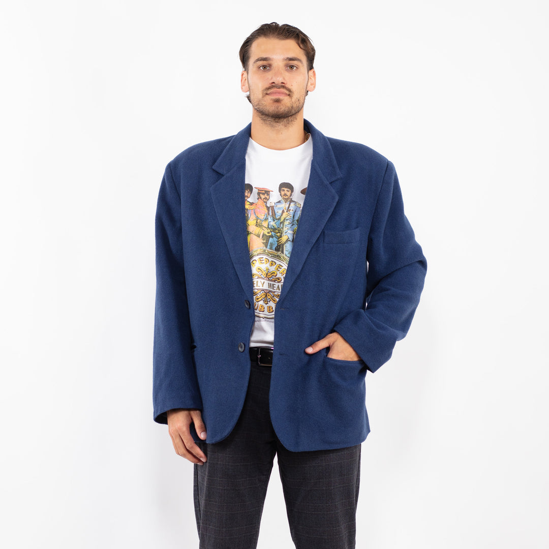 Vintage 90's Men Wool Blend Blazer Jacket in BlueZ2214
