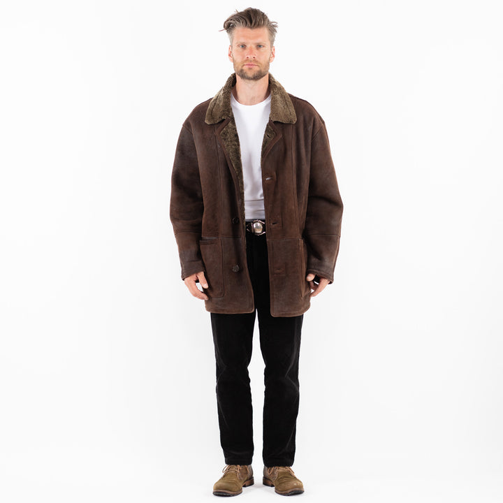 Vintage 90's Men Sheepskin Coat in BrownZ1874