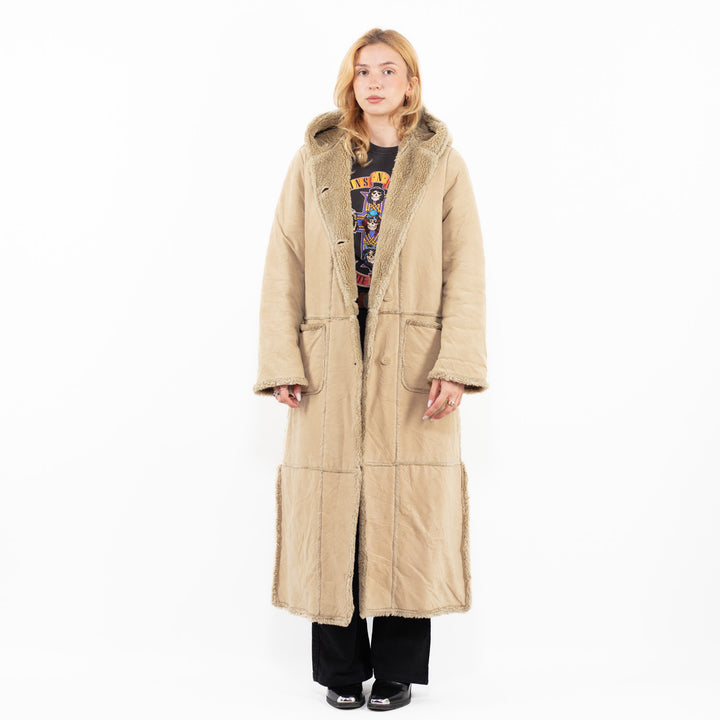 Vintage 90's Women Faux Sheepskin Coat in BeigeA0201