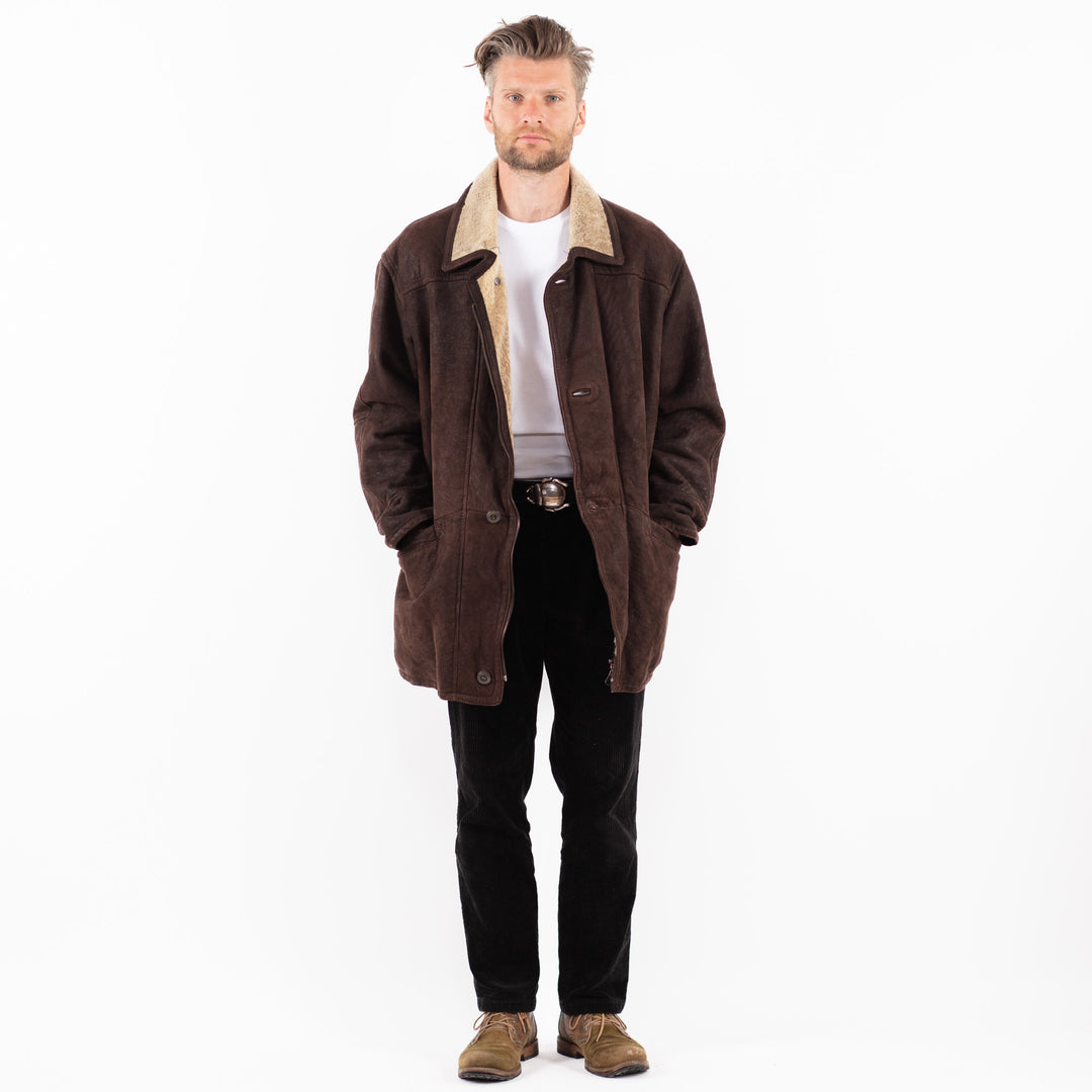Vintage 90's Men Sheepskin Coat in BrownZ1875