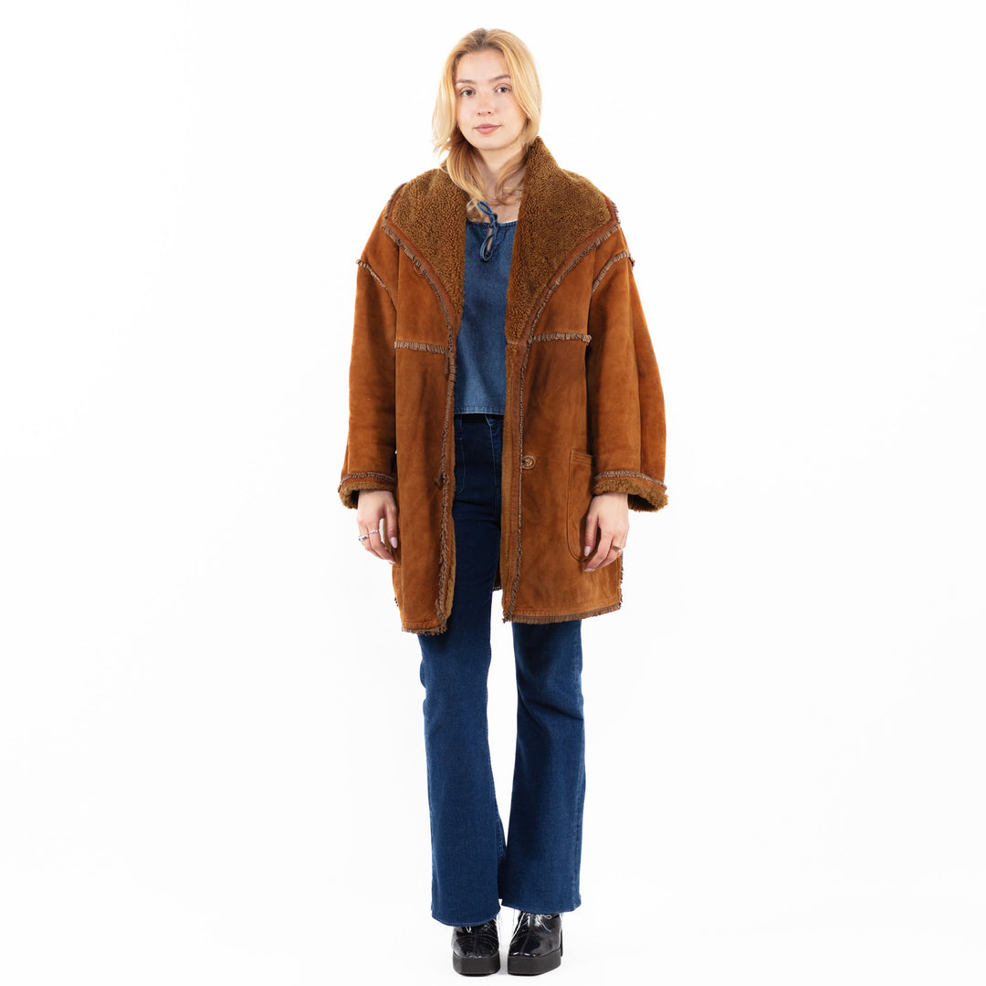 Vintage 80's Women Sheepskin Coat in BrownA0097