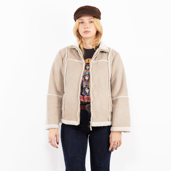 Vintage 00's Women Faux Sheepskin Jacket in Beige