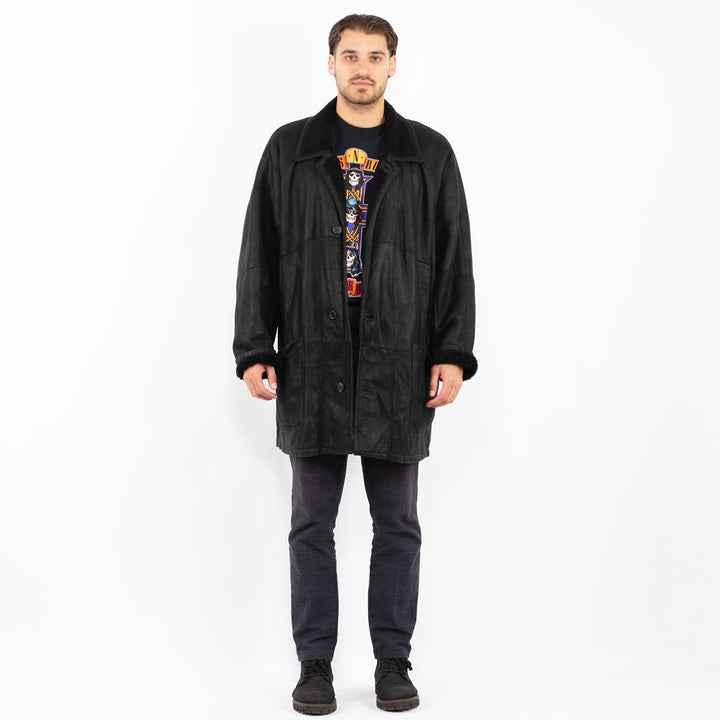 Vintage 90's Men Sheepskin Coat in BlackZ2414