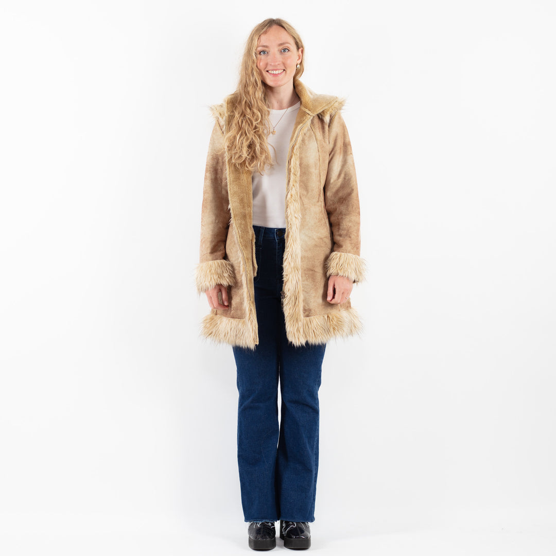 Vintage 90's Women Faux Sheepskin Coat in BeigeV9908