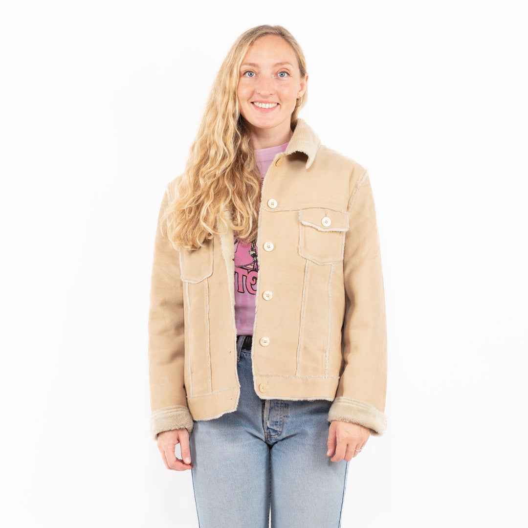 Vintage 90's Women Faux Sheepskin Jacket in BeigeA0557