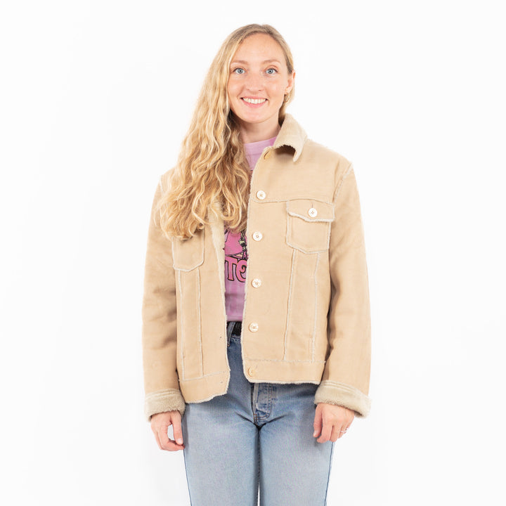 Vintage 90's Women Faux Sheepskin Jacket in BeigeA0557