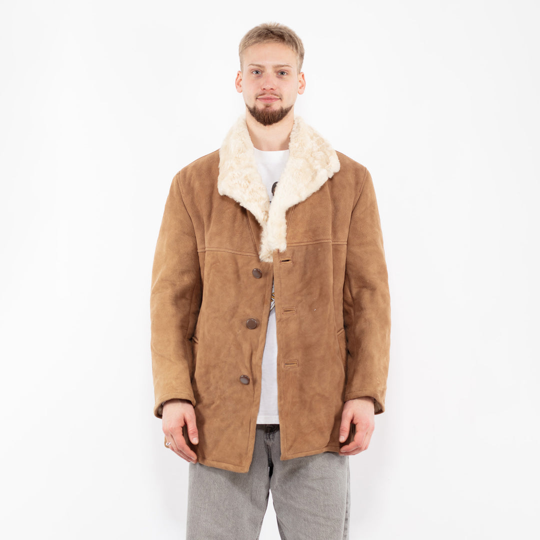 Vintage 70's Men Sheepskin Coat in Light Brown
