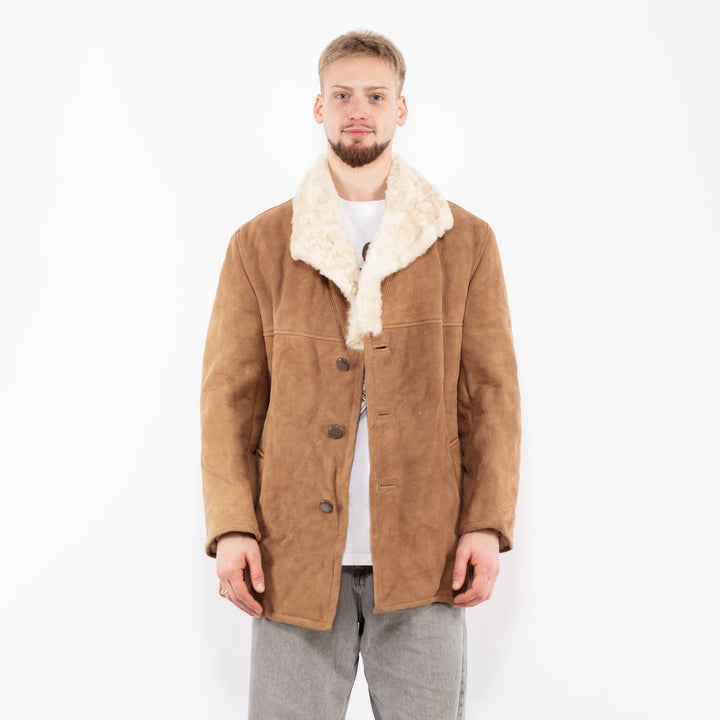 Vintage 70's Men Sheepskin Coat in Light Brown