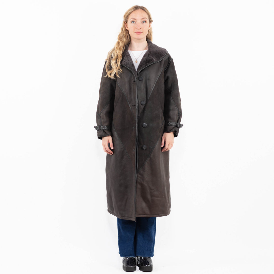 Vintage 90's Women Sheepskin Coat in Gray