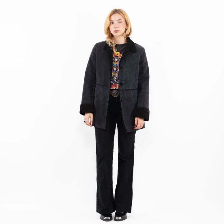 Vintage 00's Women Faux Sheepskin Coat in GrayA0203