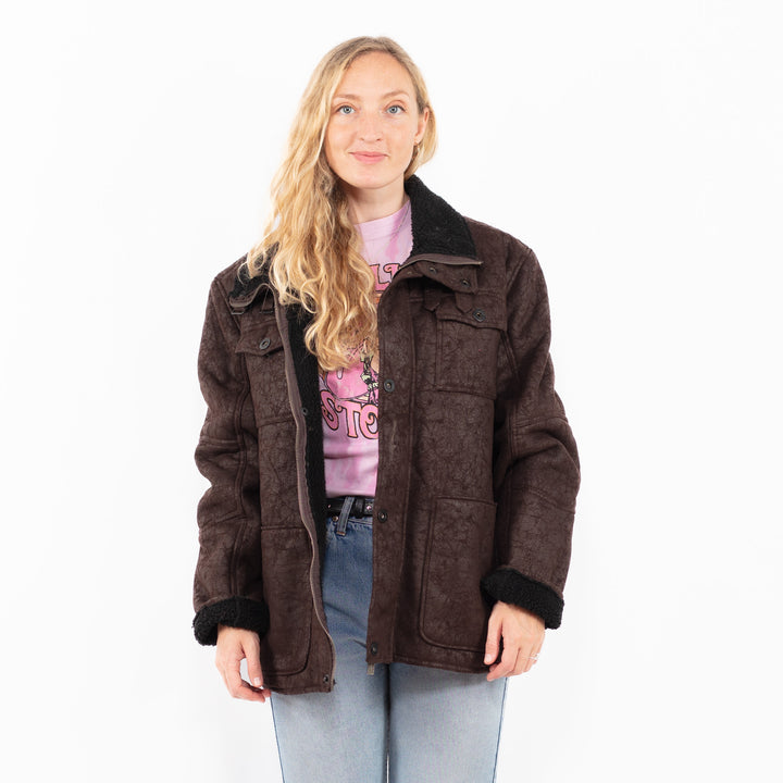 Vintage 00's Women Faux Sheepskin Jacket in BrownA0558