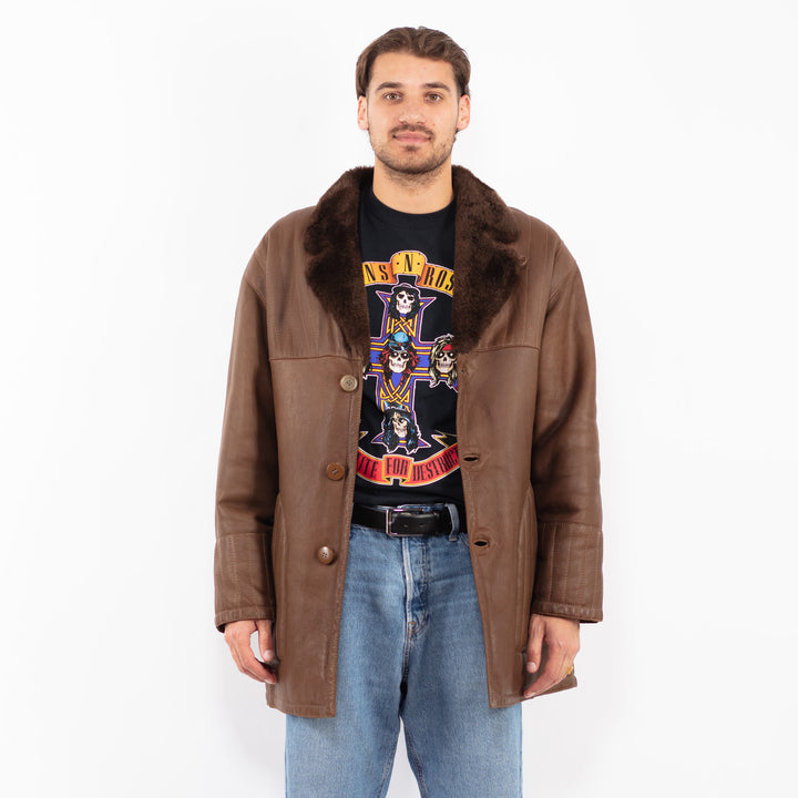 Vintage 70's Men Sheepskin Shearling Coat in Brown