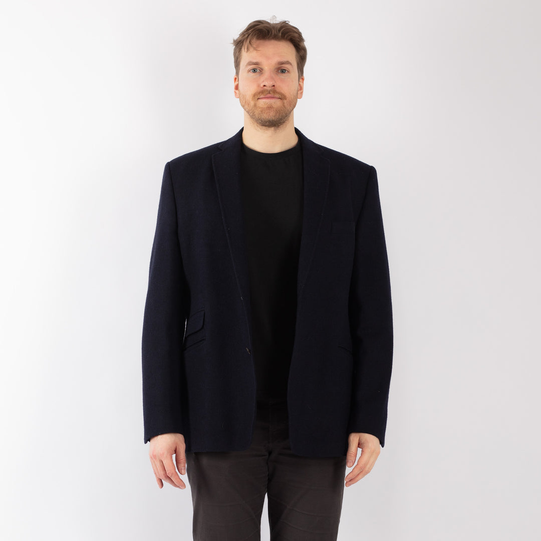 Vintage 90's Men Wool Blazer Jacket in Blue