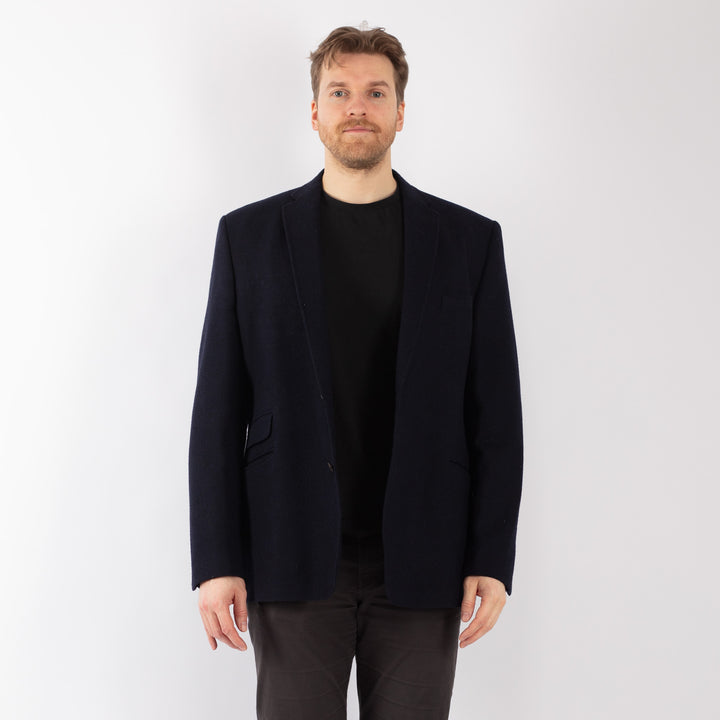 Vintage 90's Men Wool Blazer Jacket in Blue