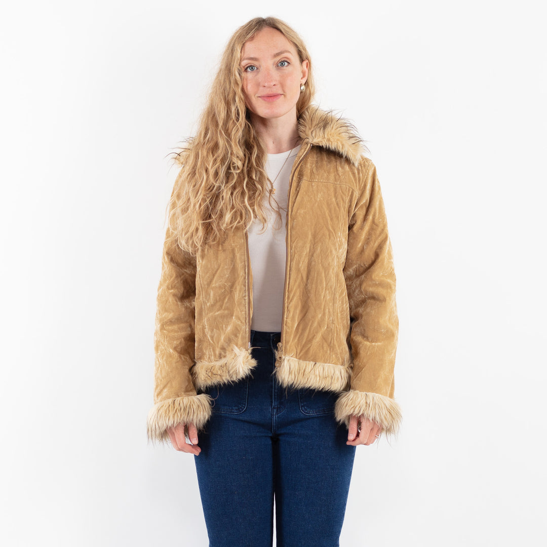 Vintage 90's Women Faux Sheepskin Jacket in BeigeV9910