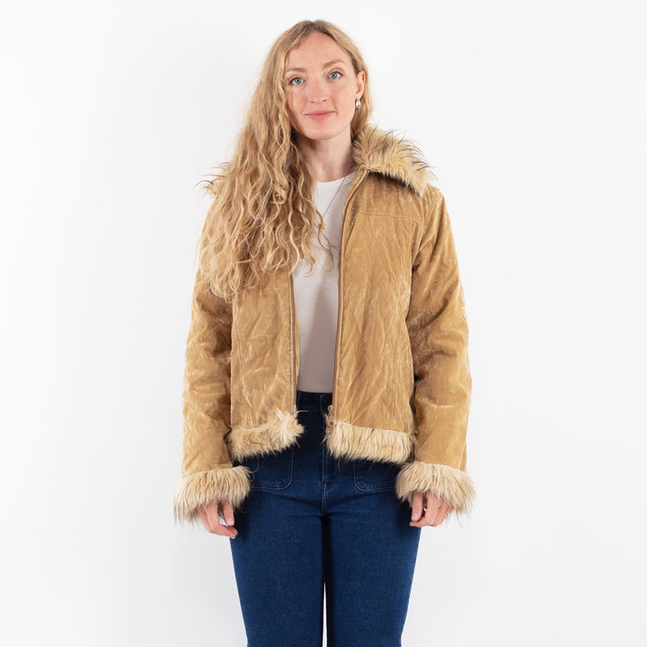 Vintage 90's Women Faux Sheepskin Jacket in BeigeV9910