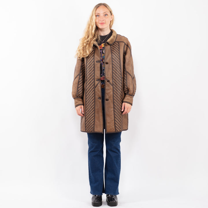 Vintage 80's Women Sheepskin Coat in BrownA0411