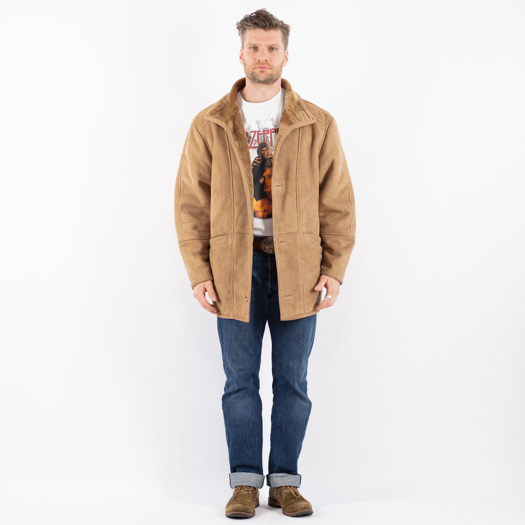 Vintage Men Faux Sheepskin Coat in BeigeZ1540