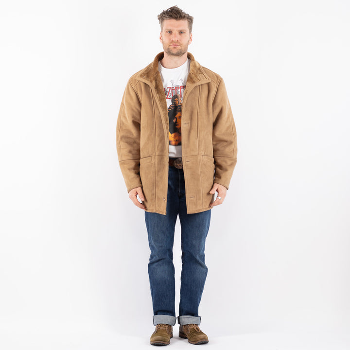 Vintage Men Faux Sheepskin Coat in BeigeZ1540