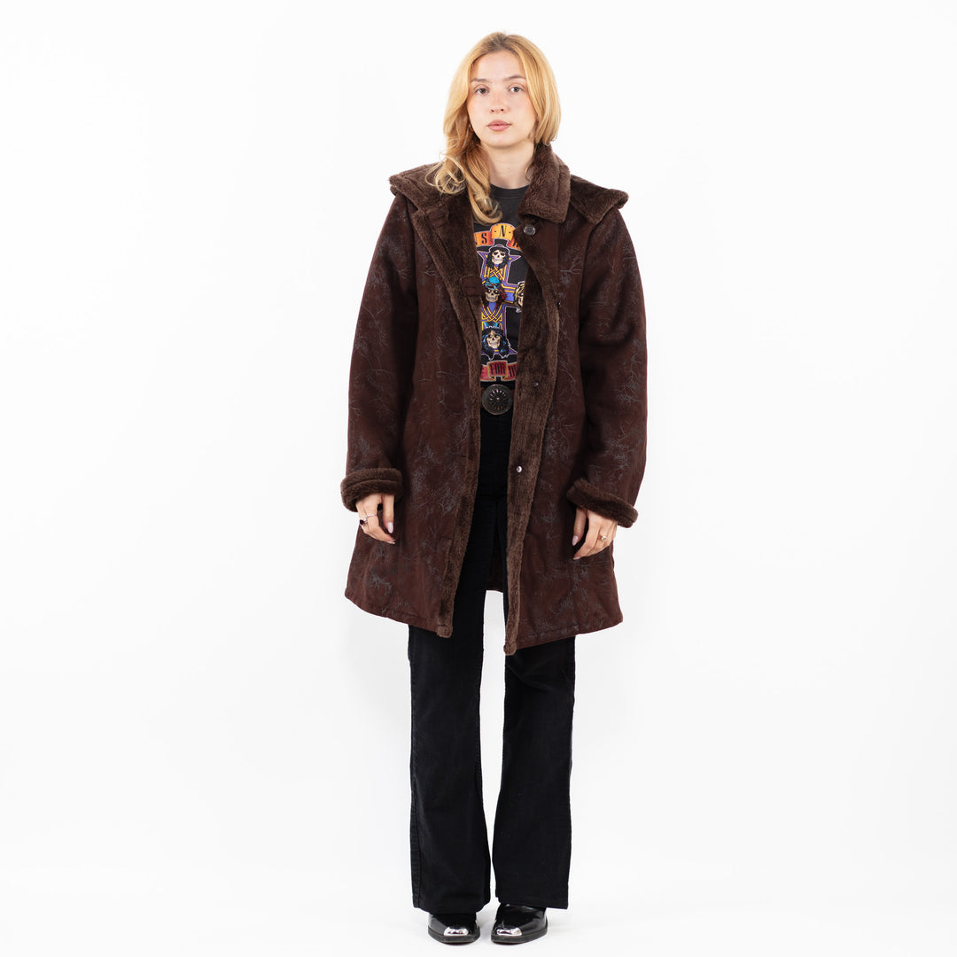 Vintage 90's Women Faux Sheepskin in BrownA0206