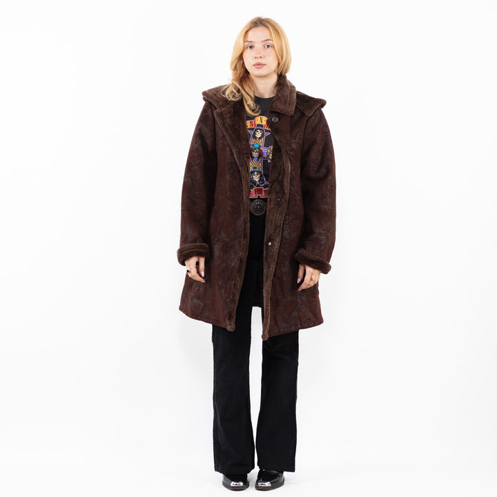Vintage 90's Women Faux Sheepskin in BrownA0206
