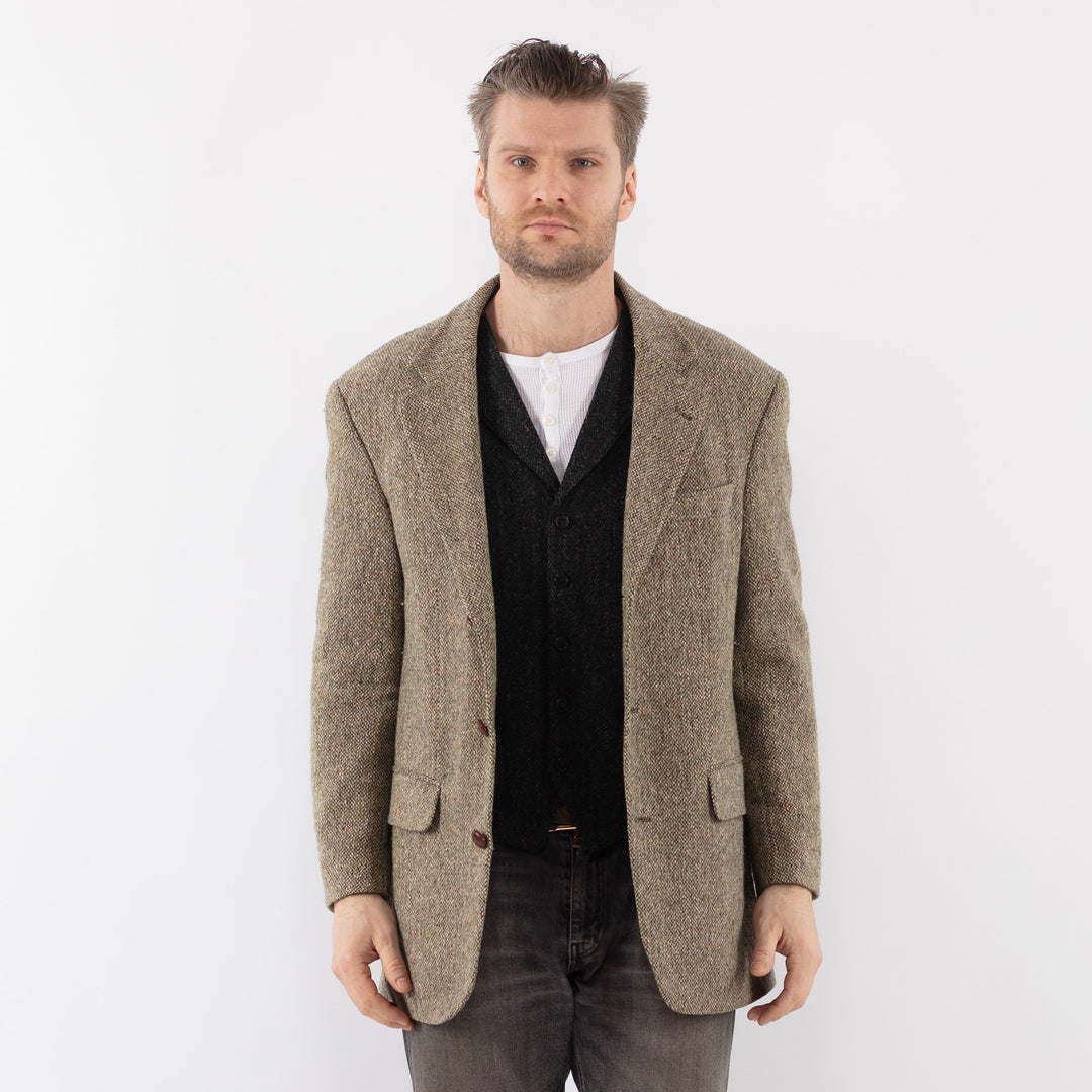 Vintage 90's Men Wool Blend Blazer Jacket in Light Green