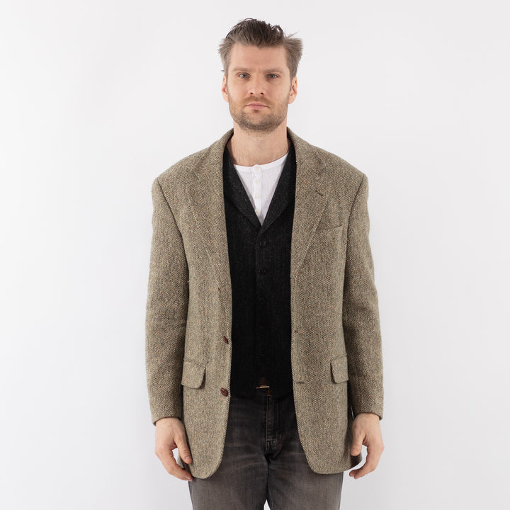 Vintage 90's Men Wool Blend Blazer Jacket in Light Green