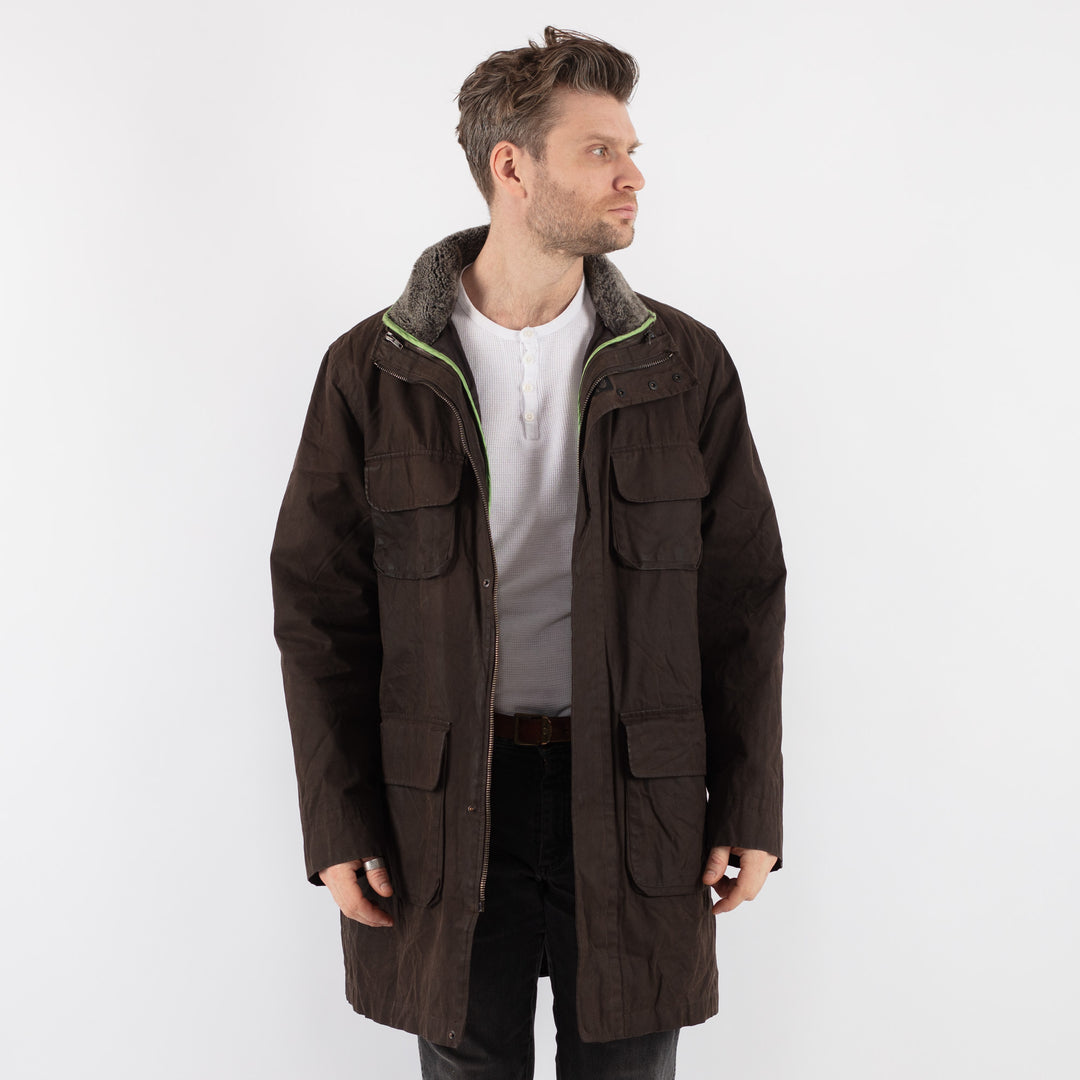 Vintage 00's Men Waxed Canvas Coat in BrownZ685