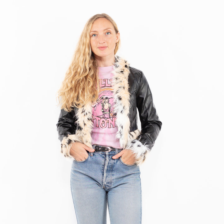 Vintage 00's Women Faux Sheepskin in BlackA0561