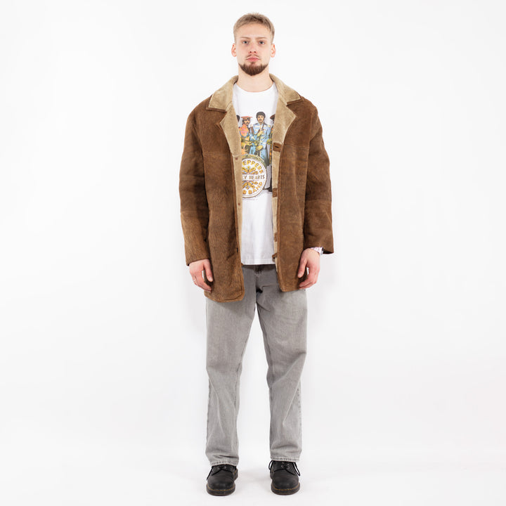 Vintage 90's Men Sheepskin Coat in Brown