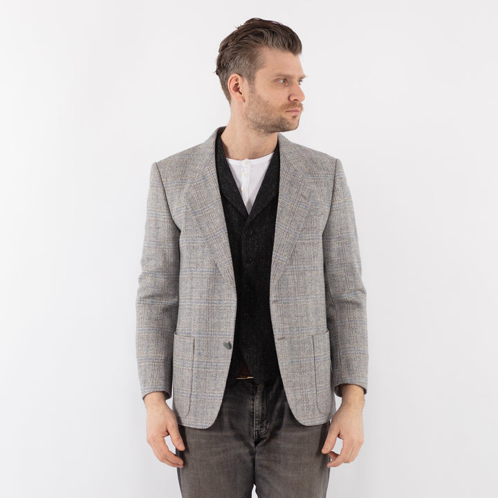 Vintage 70's Men Wool Blazer Jacket in Gray