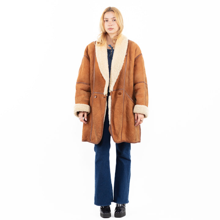 Vintage 80's Women Sheepskin Coat in BrownA0102