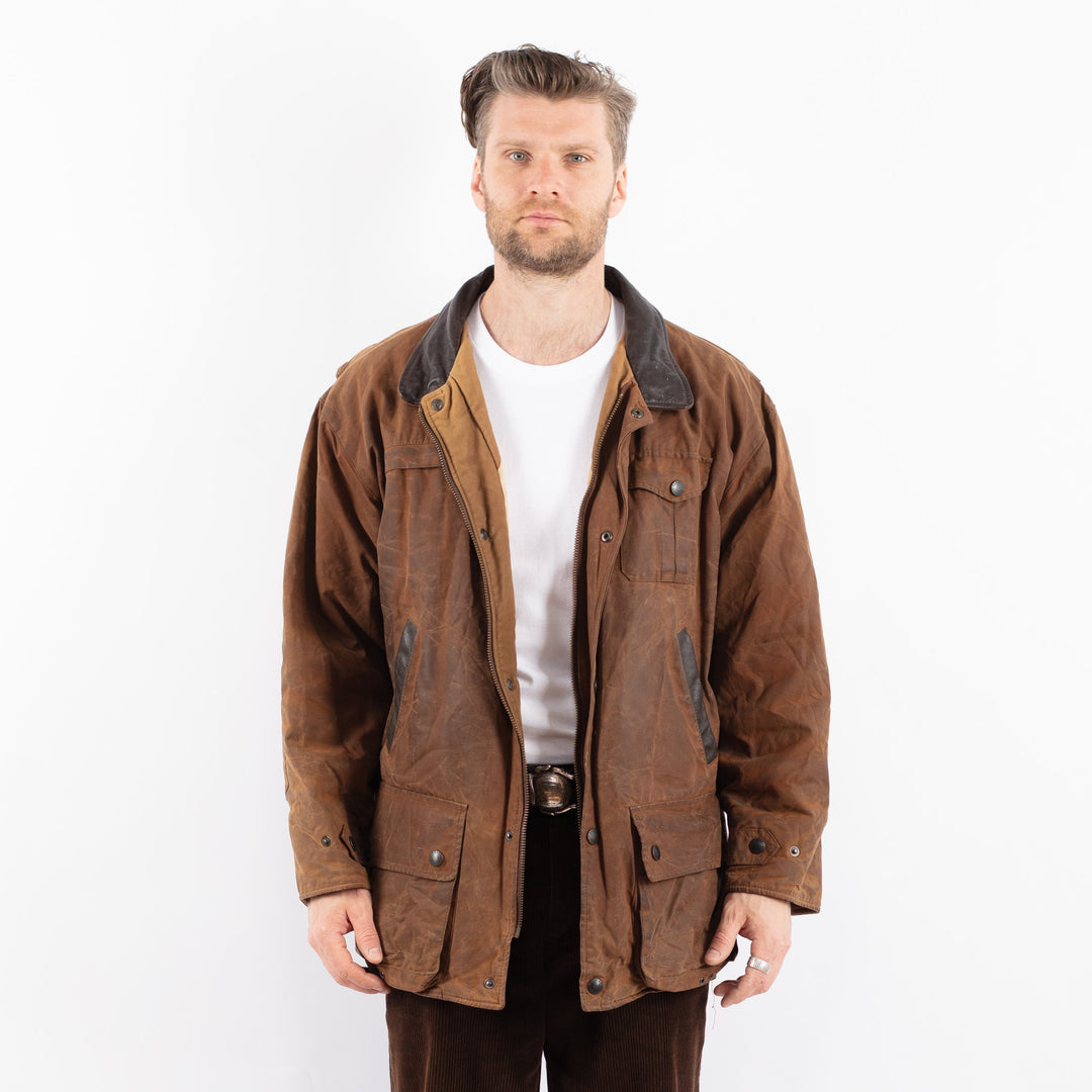Vintage 90's Men Waxed Cotton Jacket in BrownZ1708